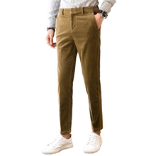 Calças masculinas de veludo em tecido, calças casuais para negócios, cor pura, justa, primavera e outono 2024 - compre barato