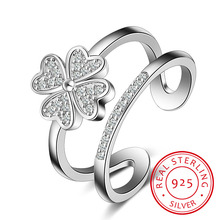 925 Sterling Silver Rings For Women Mosaic Cz Zirconia Lucky Four Leaf Clover Multi-layer Resizable Rings Bague S-r193 2024 - buy cheap