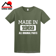 Camiseta 2019 moda masculina estampada, anos 50, aniversário, plus size, 1969 algodão, gola redonda, camiseta, 100% 2024 - compre barato