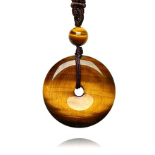 Drop Shipping Tiger Eye Stone Pendant Hand Carved Safety Button Necklace With Chain Lucky Amulet Fine Jewelry For Men Women Gift 2024 - buy cheap
