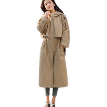 Oversize Women Trench Coat Plus Size XL Casual Coat Long Hoodie Windbreaker Solid Pockets Zipper Button Khaki Belt Slim Outwear 2024 - buy cheap