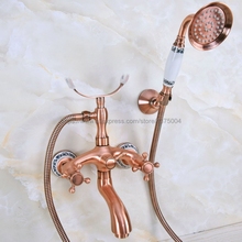 Wall Mounted Bathtub Faucets Antique Red Copper Bathroom Tub Faucet W/Hand Shower Sprayer Clawfoot Mixer Tap Nna373 2024 - buy cheap