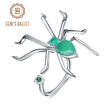Женское кольцо с пауком GEM'S BALLET, кольцо с пауком из стерлингового серебра 925 пробы, натуральный зеленый агат, натуральный камень, обручальные кольца, ювелирные украшения 2022 - купить недорого