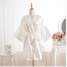 Халат женский Шелковый атласный, пижама для подружки невесты, пикантное Короткое свадебное кимоно, одежда для сна, ночная рубашка, J-White 2024 - купить недорого
