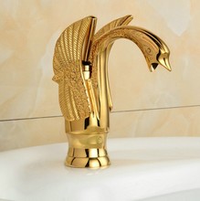 Golden Brass Swan Shape Deck Mounted Single Handle Bathroom Basin Faucet Hot and Cold Water  Mixer Taps zgf009 2024 - buy cheap