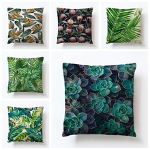 Flax Tropical Plant Pillow Cover Fabric 45*45cm Rainforest Tree Leaf Sofa Automotive Cushion Home Decor 2024 - buy cheap