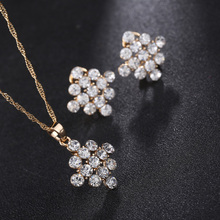 Fashion Gold Color Water Drop Snowflake Pendant Necklace and Earring Wedding Jewelry Sets Dubai Bridal Jewelry Sets for Women 2024 - buy cheap