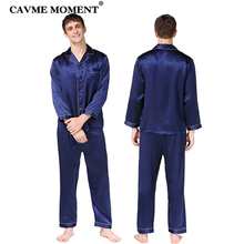 Conjunto de pijama de seda luxuoso cavme, pijama masculino de tamanho grande, 100% seda real, 2 peças 2024 - compre barato