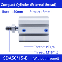 SDA50 * 15-B envío gratis 50mm de diámetro 15mm de carrera de rosca externa de cilindros de aire Compactos Doble acción cilindro neumático de aire 2024 - compra barato
