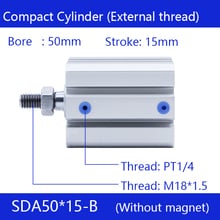 SDA50*15-B Free shipping 50mm Bore 15mm Stroke External thread Compact Air Cylinders  Dual Action Air Pneumatic Cylinder 2024 - buy cheap