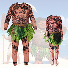 Disfraces de Halloween para adultos, camiseta de tatuaje de Moana Maui, pantalones, faldas de hierba, disfraz de Cosplay para niños y niñas 2024 - compra barato