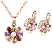 MxGxFam Colorful Flowers Pendant Necklace and Earring Rose ( Pink ) Gold Color Jewelry set For Elegant Women High Quality AAA+ 2024 - buy cheap