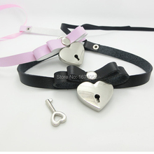 Fashion Lace Up Safe Heart Lock Key Choker Punk Rock Handmade Leather Bowknot Collar Rivet Necklace 2024 - buy cheap