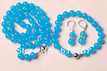 free Shipping new Fashion 10MM Blue Chalcedony jades stone beads round chain Necklace(18" )Bracelet(7.5") Earring YE00006 2024 - buy cheap