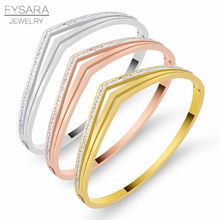FYSARA Titanium Steel Three Row Crystals V Shape Bangles & Bracelets For Women Classic Brand Full Zircon Cuff Bracelets Wedding 2024 - buy cheap