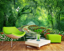Papel pintado personalizado Beibehang mural naturaleza escena bosque parque verde camino ciervos flores paisaje 3d pared papel tapiz para sala de estar 2024 - compra barato