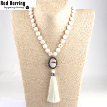 Fashion Bohemian Tribal Jewelry White Stone Knotted Handmake Paved Horse Hair Link White Tassel Necklaces For Women 2024 - buy cheap