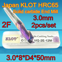 3.0*8*D4*50mm 2pcs/set  2 flutes Japan KLOT HRC65 Solid carbide End Mill Hardness 65 degrees The following material processing 2024 - buy cheap