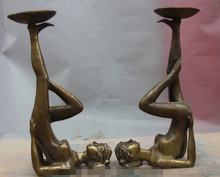 China Bronze Copper Palace Woman Girl Oil Butter lamps Kerosene Candlestick Pair 2024 - buy cheap