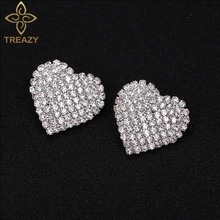 TREAZY Elegant Big Full Rhinestone Heart Stud Earrings Fashion Silver Color Crystal Statement Wedding Earrings Women Jewelry 2024 - buy cheap