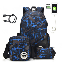 3 Pcs /set Usb Male Backpacks For Men Shoulder Bag School Bags Canvas Backpack Travel Laptop Backpack Mochila Masculina 2024 - buy cheap