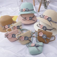 2019 Summer Girl Flower Sunhats Hat Cap Breathable Straw Hats Sweet Princess Hat +Cute Bag Kids Beach 2pcs Set S9238 2024 - buy cheap
