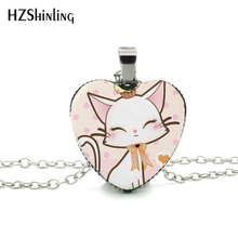 Collar Kawaii con forma de corazón de gato para mujer, colgante en forma de corazón de cristal, joyería en forma de corazón, HZ3 2024 - compra barato