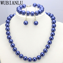 Женский набор ожерелий WUBIANLU, ожерелье с темно-синим стеклянным жемчугом, браслет 45 см, сережки 19 см, 19 см 2024 - купить недорого
