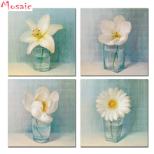 Full drill DIY Diamond Embroidery 4pcs White Lily Daisy Flower Vase 5D Diamond Painting,Cross Stitch,Diamond Mosaic,Needlework 2024 - buy cheap