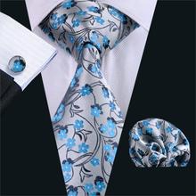 Conjunto de gemelos de corbata para hombre, corbata de regalo de negocios, corbata Floral de plata gris, FA-999 de seda 100% Floral, corbata de cuello de moda para hombre Barry.wang 2024 - compra barato