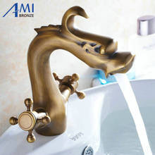 Античная латунь Китайские Смесители в форме драконов ванная комната бассейна кран раковина смеситель 9003A 2022 - купить недорого