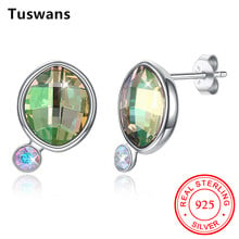 Irregular Green Crystal Silver Color Stud Earrings For Women 100% 925 Sterling Silver Jewelry Party Wedding Gifts 2024 - buy cheap