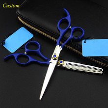 Tijeras de corte de pelo con logo personalizado japonés, 440c, 6 pulgadas, azul, para peluquero, makas, tijeras de adelgazamiento, corte de pelo, tijeras de peluquería 2024 - compra barato