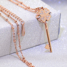 Yun ruo colar com chave de cristal feminino, joia de marca luxuosa de ouro rosê com 65 cm da moda, joias de aço inoxidável com 316 l que mudam 2024 - compre barato