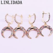 4Pairs Fashion Jewelry Rainbow cz paved Crescent Shape gold color charm dangel earrings 2024 - buy cheap