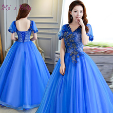 He's Bride V-Neck Lace Up Back Appliques Floor-Length Ball Gown Tulle Blue Wedding Dress Plus Size Bridal Gown Vestido De Noiva 2024 - buy cheap