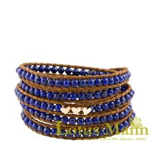 2014 Lotusmann heart  zinc alloy bracelet with lapis Wrap Bracelet on Leather 2024 - купить недорого