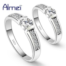 Almei Sold By 2 Pcs Pair Ring Jewelry Lover Silver Color Couple Rings For Women Men with Micro Pave Crystal Stone Wholesale J292 2024 - buy cheap