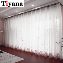 Pink Embroidered Peacock Design White Tulle Curtains for Living Room Sheer Curtains For Bedroom Window Drapes M81X 2024 - buy cheap