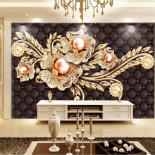 Custom wallpaper 3d mural black simple jewelry diamond pearl flower European pattern background wall papers home decor wallpaper 2024 - buy cheap