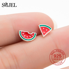 SMJEL 100% 925 Sterling Silver Cute Cartoon Rose Watermelon Stud Earrings For Women Girls Summer Art Fruits Earrings 2024 - buy cheap
