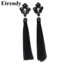 New Personality Black Metal Tassel Long Earrings For Women Rhinestone Trendy Jewelry Party Statement Earrings Nightclub 2024 - buy cheap