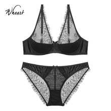 Wasteheart-Conjunto de sujetador transparente de encaje para mujer, bragas de realce con aros, lencería Sexy 2024 - compra barato