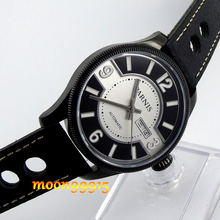 42mm parnis pvd mostrador preto e branco safira vidro miyota relógio automático masculino 2024 - compre barato