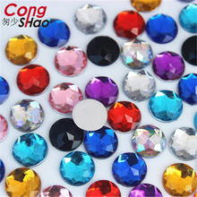 Cong shao 300 peças 10mm colorido acrílico redondo strass guarnição costas planas e cristais diy acessórios de vestido de casamento cs671 2024 - compre barato