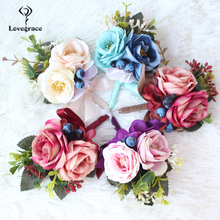 Lovegrace Artificial Silk Flowers Bride Groom Wedding Corsages and Boutonnieres Rose Berry Flower Brooches Jewelry Bouquet Prom 2024 - buy cheap