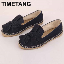 TIMETANGFashion Ethnic Casual Espadrilles Denim Bow Tie Flat New Women Spring Printed Embroider Slip on Fishermen Hemp Rope Shoe 2024 - buy cheap