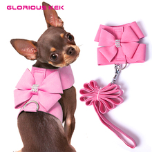 GLORIOUS KEK-arnés para perro pequeño, de cuero de ante suave, para cachorros, Chihuahua, Yorkie, para mascotas, con correa y lazo de diamantes de imitación, color rosa 2024 - compra barato