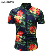SAILEROAD 2021 Men Flower Shirt Summer Palm Tree Print Beach Hawaiian Shirt Men Casual Short Sleeve Hawaii Shirt Chemise Homme 2024 - buy cheap