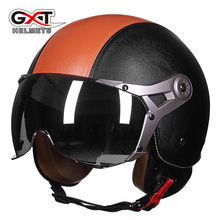 Fashion brand GXT motorcycle helmet retro 3/4 helmet vintage scooter open face helmet moto casco PU leather motocicleta capacete 2024 - buy cheap